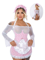 Disfraz Mucama Rosada Floral con Delantal Blanco – Talla Única