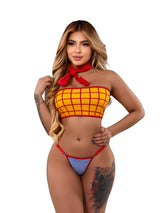 Disfraz Vaquera con Top Amarillo de Cuadros y Pañuelo Rojo – Talla Única