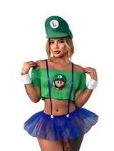 Disfraz de Luigi con Top Verde y Tutú Azul con Tirantes