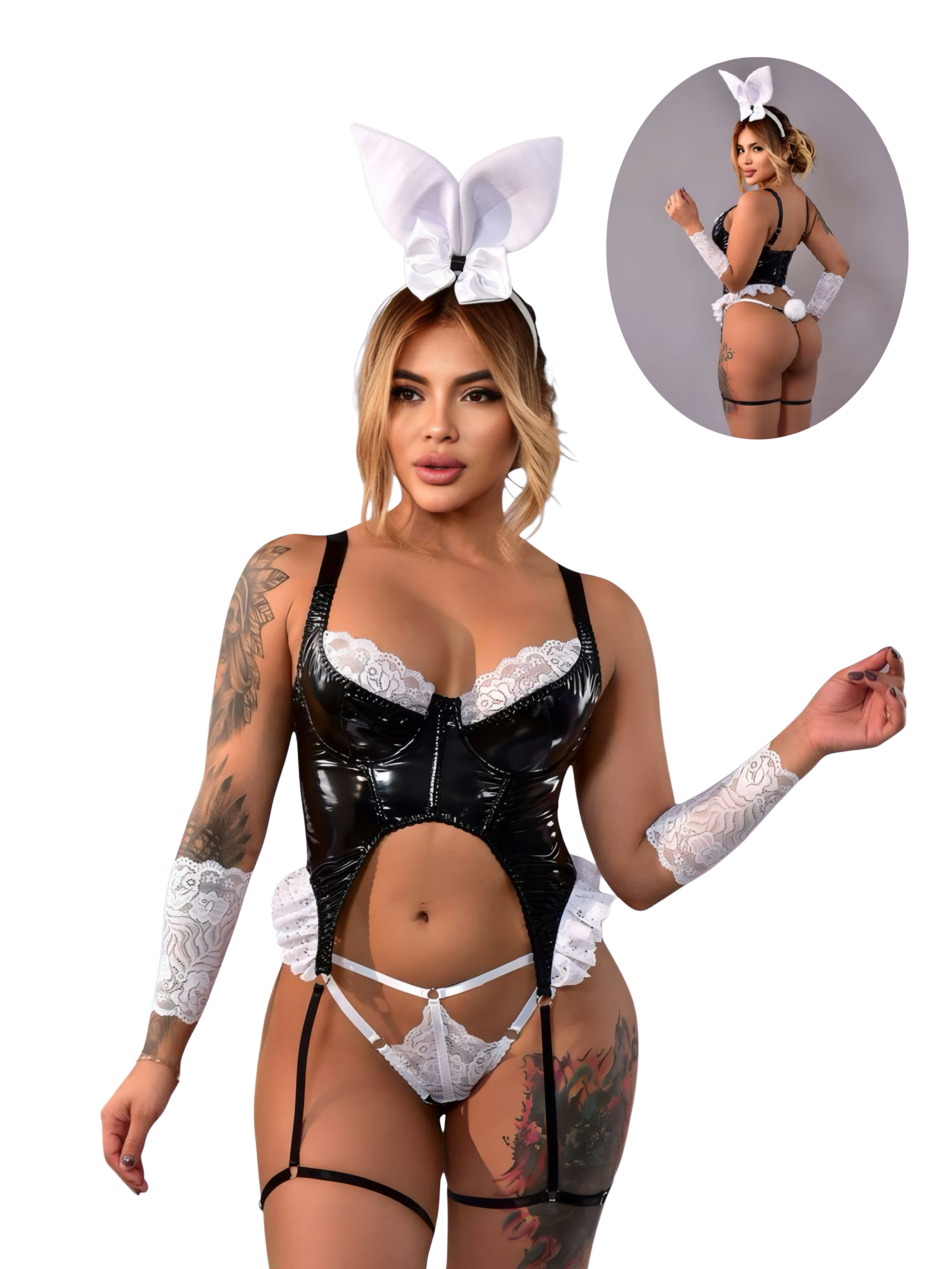 Disfraz Conejita Playboy Cuerina y Encaje