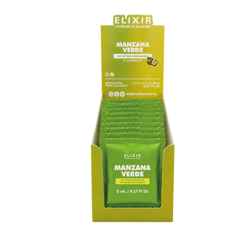 Gel Íntimo Saborizado Manzana Verde Elixir – Frío y Caliente Sachet 5 ml